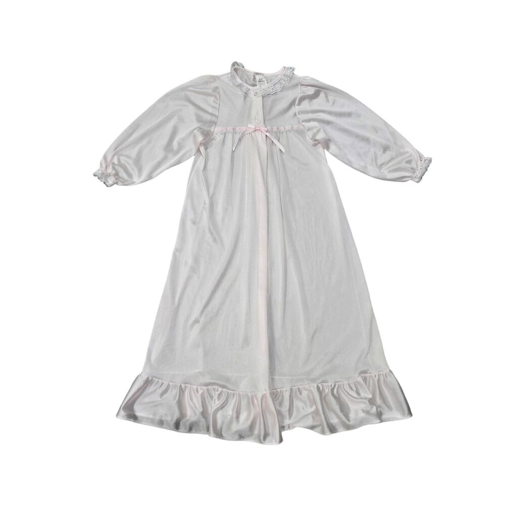 JC Collections Girls Pink Silk Nylon Long Sleeve Front Opening Pajama Night Gown